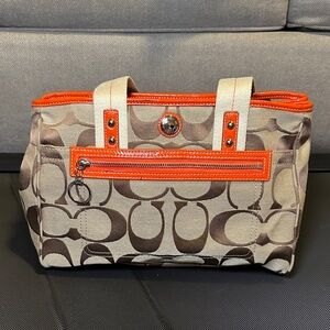Coach Brown and Patent Orange Signature Tote